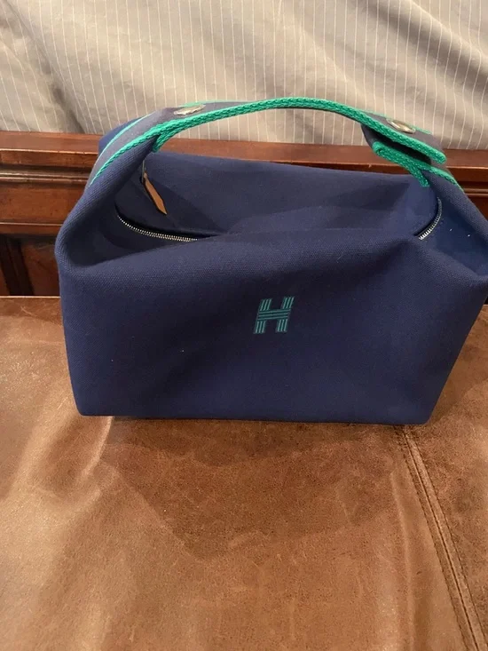 Hermès Bride-a-Brac Large Case – Blue with Green Stripes (Unused) - Picture 2 of 6